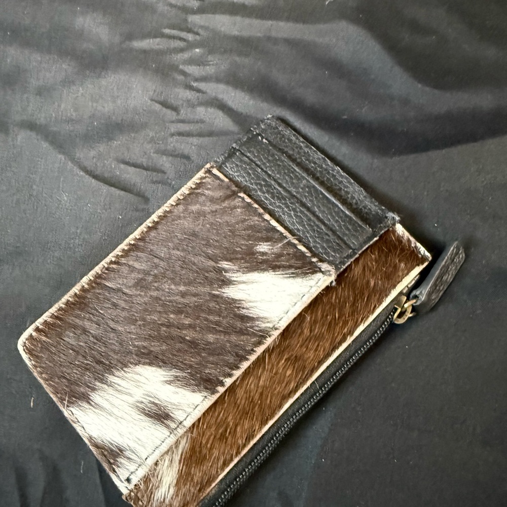 Myra Bag Black and Brown Leather and real hair Key & Card Holder